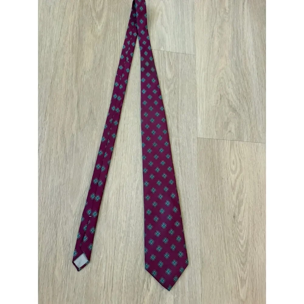 Christian Dior Red Geo Silk Necktie Vintage Made in USA Fabric Woven in Italy